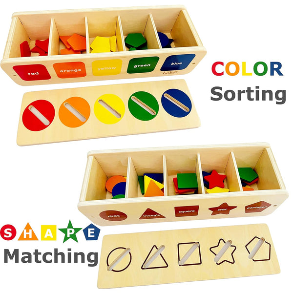 Wooden Sorting Box - Shape & Color Matching Puzzle for Toddlers