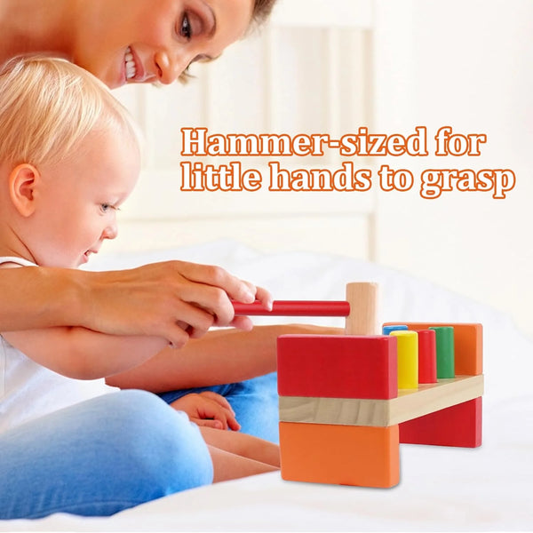 Wooden Hammer & Peg Bench Toy - Classic Pounding & Tapping Game
