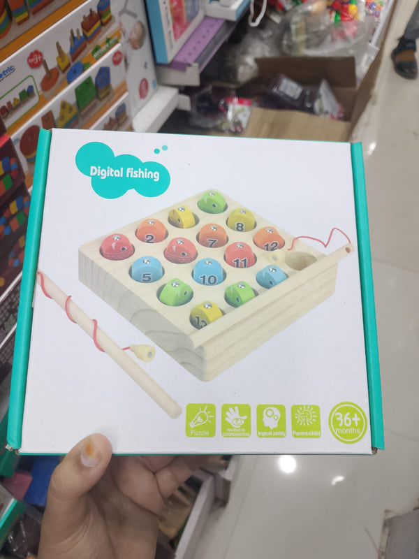 Wooden Magnetic Digital Fishing Game Children's
