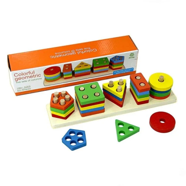 Wooden Geometric Shape Sorter Stacker - Peg Board Puzzle for Toddlers