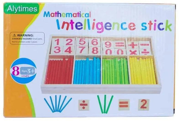 Wooden Math Learning Box - Counting Sticks & Number Tiles Educational Set